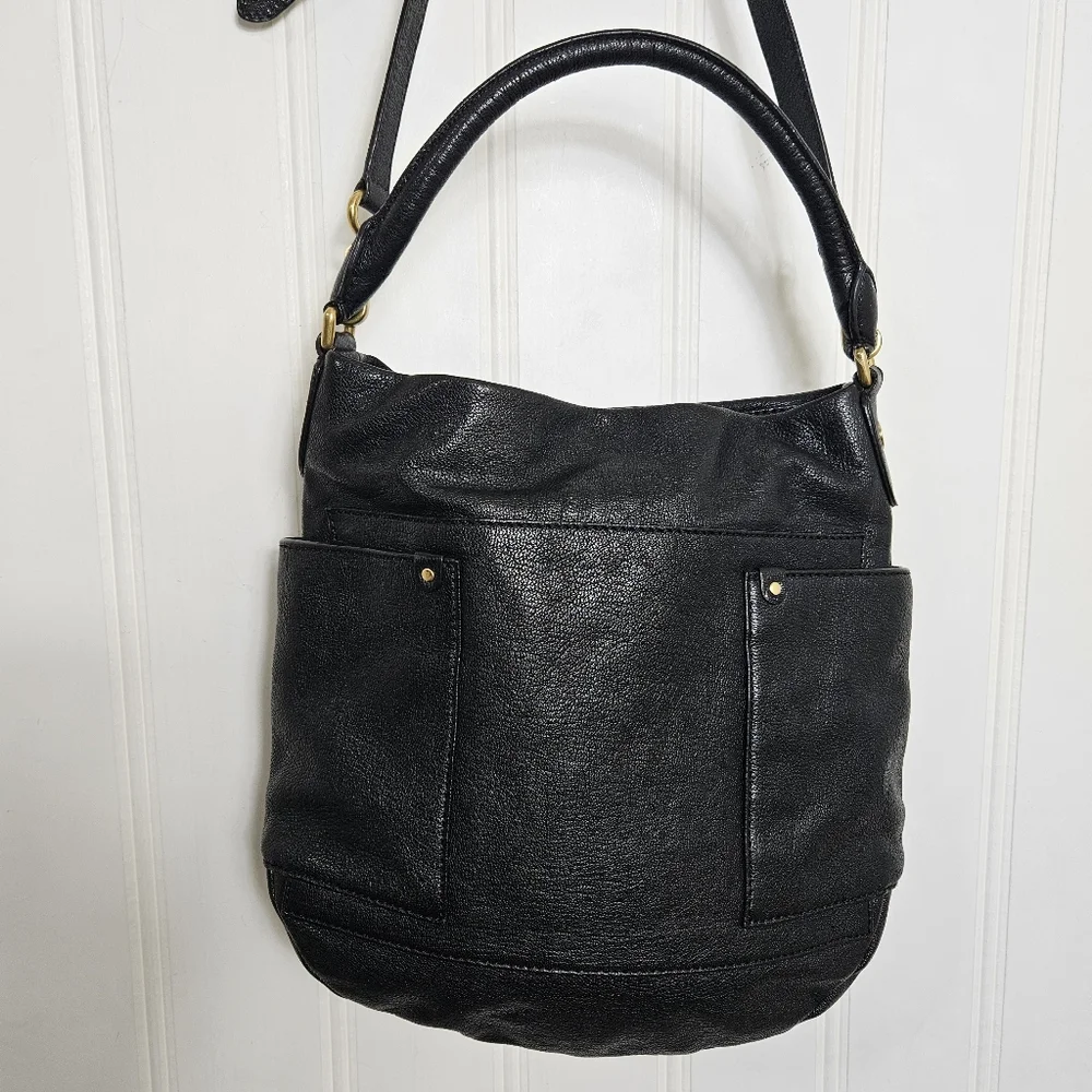 Marc by Marc Jacobs Black Goat Leather Hobo Crossbody Bag Zip Slouchy